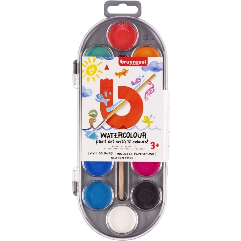 Bruynzeel Kids Waterverf Set van 12 Kleuren met Penseel