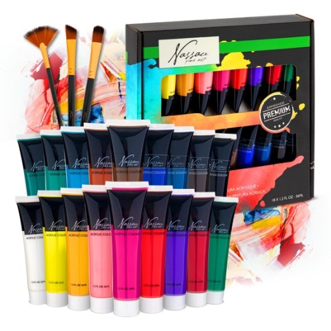 Nassau Fine Art Acrylverf set | 18 acrylverf tubes x 36 ML | Schilderen voor volwassenen | hobbyverf