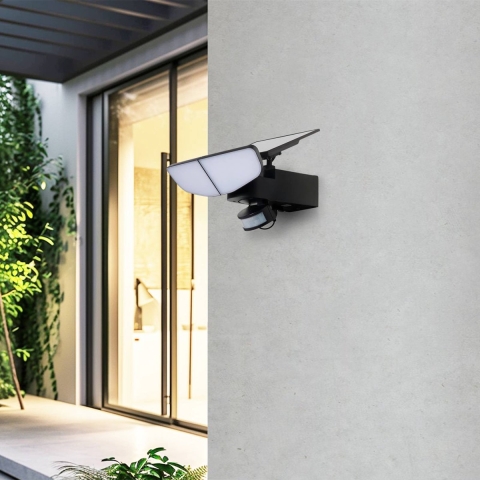 Lindby - Naelin Zonnecel Wandlamp w/Sensor Zwart