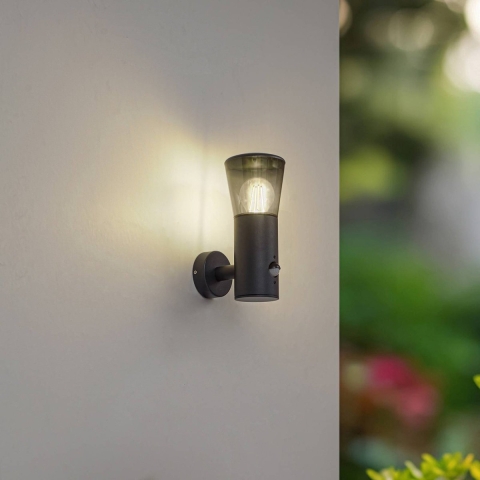 Lindby - Heulo Buiten Wandlamp Ø10,5 w/Sensor Rook Grijs