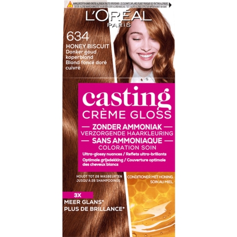 3x L'Oréal Casting Crème Gloss Semi-Permanente Haarkleuring 634 Donker Goud Koperblond