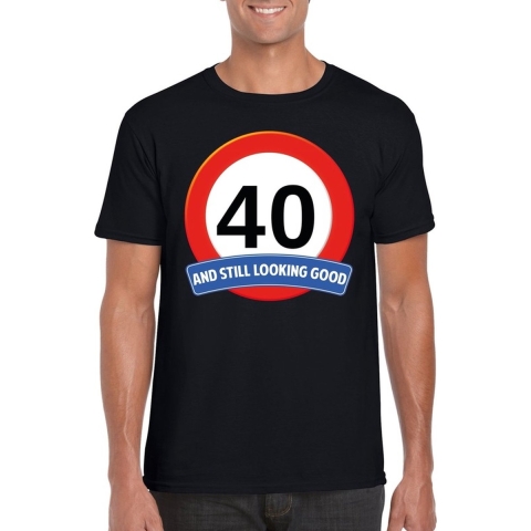 Verkeersbord 40 jaar t-shirt zwart heren 2XL -