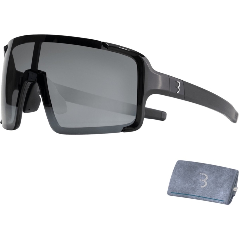 BBB Cycling Fietsbril Heren en Dames Chester - Fiets Zonnebril met Grote Torische Lens voor 100% UV Bescherming - Duurzame Sportbril Full Frame - Glanzend Zwart Smoke - BSG-69