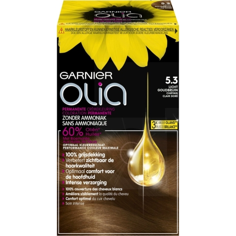 3x Garnier Olia Permanente Crèmekleuring 5.3 Licht Goudbruin
