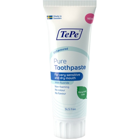 3x TePe Pure Tandpasta Unflavoured 75 ml