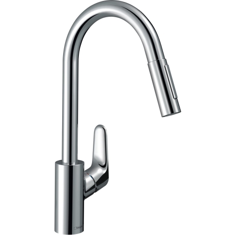 Hansgrohe Focus Keukenkraan - Hoge C-uitloop - Met uittrekbare handdouche - Chroom