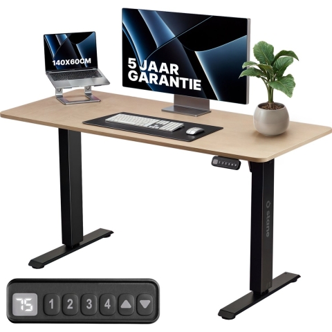 Stane Zit Sta Bureau Elektrisch Verstelbaar - 4 Geheugen Standen - Incl. Kabelgoot - 140 x 60 cm - Grijs Eiken,,