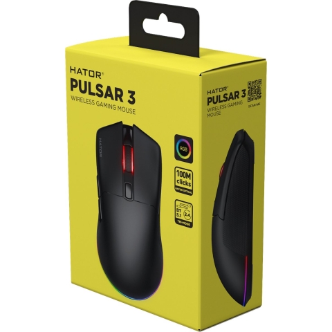 HATOR Pulsar 3 Wireless RGB Zwarte muis