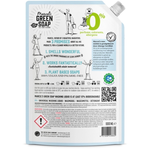4x Marcel's Green Soap Wasmiddel Universeel 0% Navulling 1000 ml