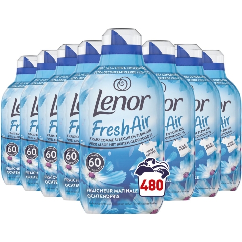 8x Lenor Wasverzachter Fresh Air Ochtendfris 60 Wasbeurten 840 ml