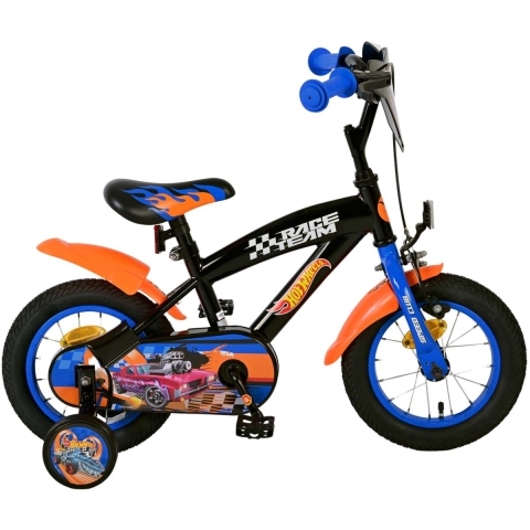 Mattel Hot Wheels - Kinderfiets 12 Inch - Stalen frame met zijwielen - Zwart oranje blauw