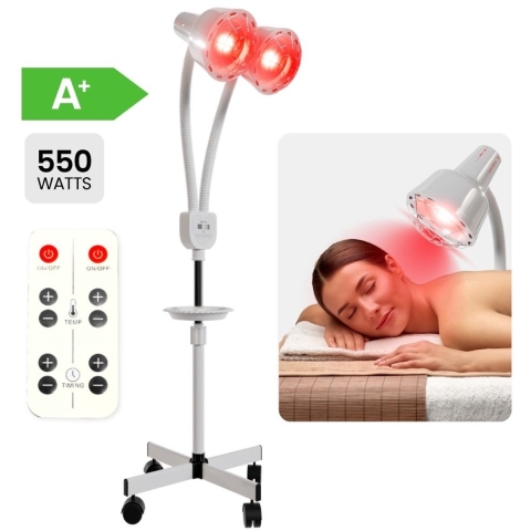 Resty® Infraroodlamp – 550W - Red Light Therapy - Warmte lamp - Timer - Extra Stevige Voet - Dubbele Kop