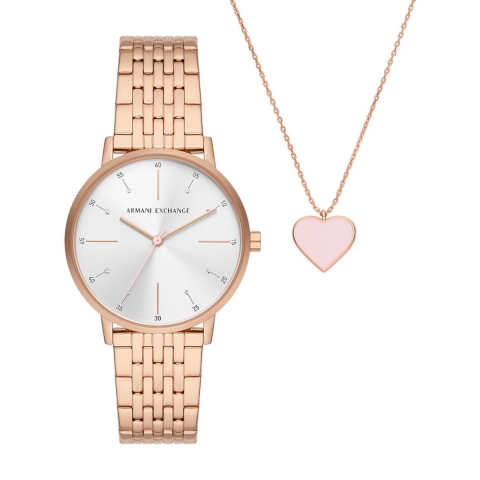 Armani Exchange Dames Horlogegeschenkset met Ketting 36 mm - Rosekleurig