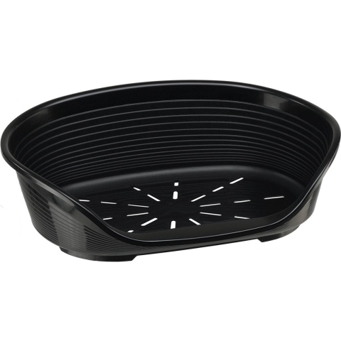 Ferplast Hondenbed Plastic Deluxe - Ovaal - Comfortabele hoofdsteun - Zwart - 61.5 x 45 x 21.5 cm