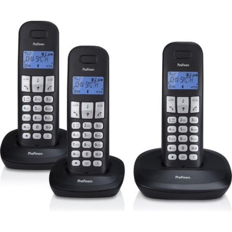 Profoon PDX-1130 Draadloze Dect Telefoon - 3 handposten - Lange standby tijd - Zwart