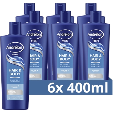 6x Andrelon Shampoo Hair&Body for Men 400 ml