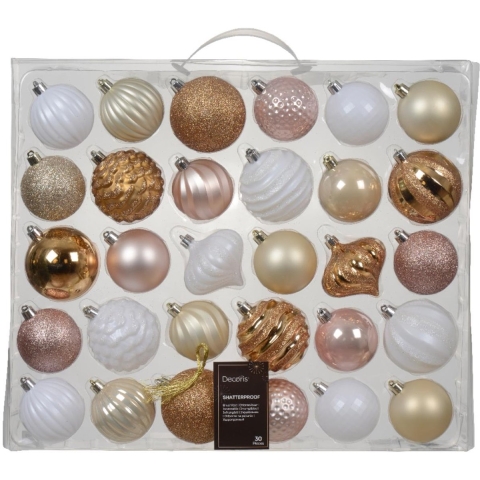 Kerstbal kunststof mix roze 30-delig