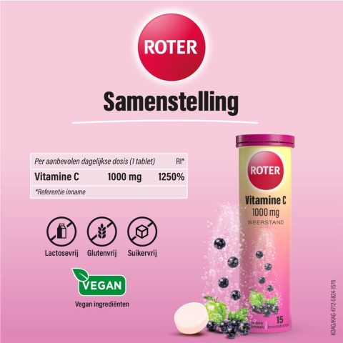Gratis Verzending: 4x Roter Vitamine C 1000 mg Appel- Zwarte Bes 15 bruistabletten