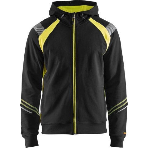 Blåkläder Hooded Sweatshirt hele rits Visible 34331158 | Zwart/High-Vis Geel | Maat 3XL - 7330509595763