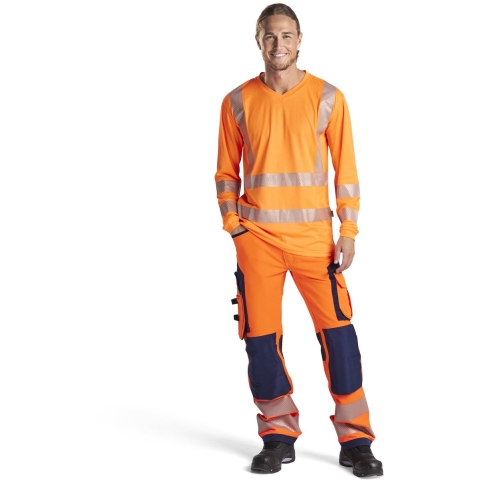 Blåkläder High-Vis werkbroek met 4-weg stretch zonder spijkerzakken 11971642 | High Vis Oranje/Marineblauw | Maat 46 - 7330509840801