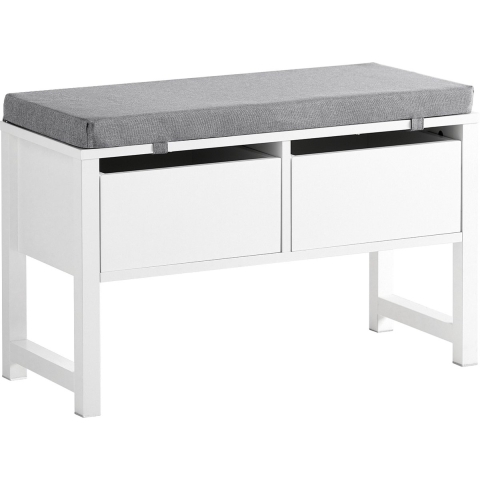 SoBuy Opbergbank met gestoffeerd zitvlak - 2 Lades - Max. 150 kg - 72 x 30 x 46 cm - Wit/ Grijs