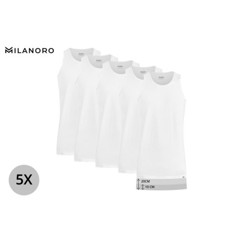 Milanoro - Set van 5 extra lange ondershirts voor heren - Wit - S