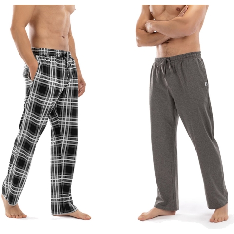 Milanoro - Set van 2 katoenen pyjamabroeken voor heren - Antraciet / Zwart-wit geruit - XXL