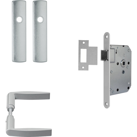 AXA Binnendeurbeslag set (Curve klik) Aluminium geslepen: Kruk (model Curve) op schild en slot met w