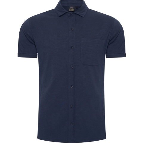 Mario Russo Korte Mouwen Overhemd - Overhemd heren - Polo Shirt Heren - t shirt heren - L - Navy
