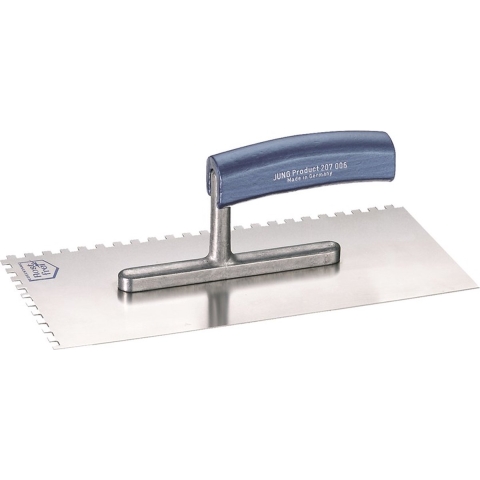 Jung Henkelmann plakspaan - ROBBIE - gebogen greep - 6x6mm getand - 280x130mm