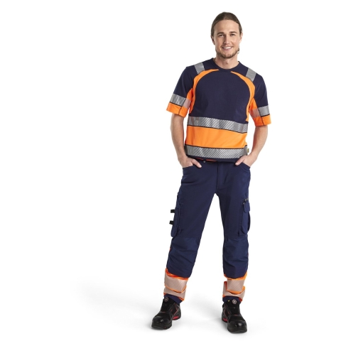 Blåkläder werkbroek met 4-weg stretch zonder spijkerzakken 11931642 | Marineblauw/Oranje | Maat 52 - 7330509842010