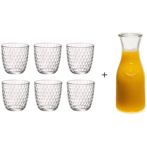 Bormioli Rocco Glazen Slot Transparant 290 ml - 6 Stuks + Cookinglife Karaf 1 Liter