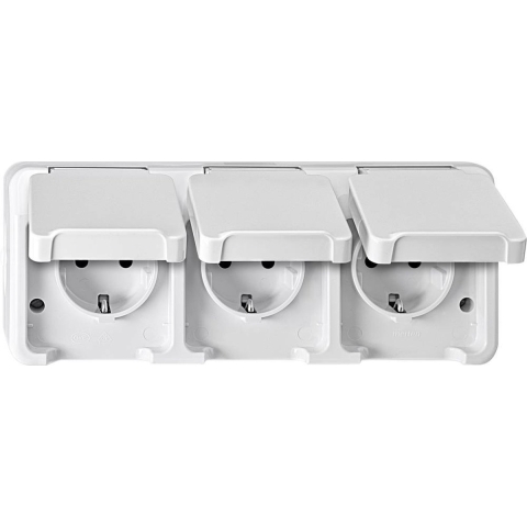 Schneider Electric MEG2390-8019 AquaStar Compleet Wandcontactdoos met randaarde en klapdeksel spatwaterdicht Polar-wit 3-voudig 1 stuk(s)