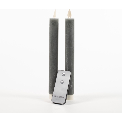2Pcs Grey Rustic Wax Taper Candle 23Cm Moving Flame Rem - Annas collection