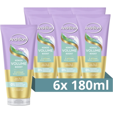 6x Andrelon WOW Masker Kokos Volume Boost 180 ml