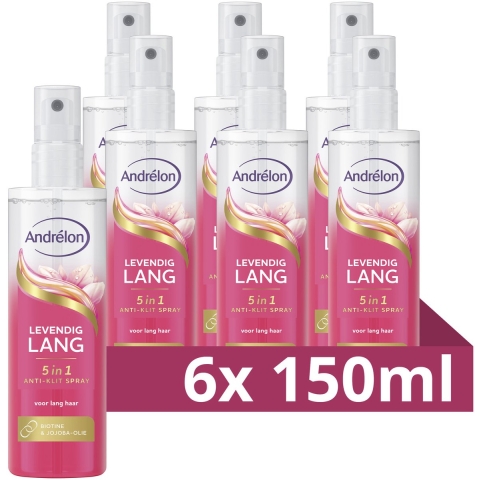 6x Andrelon 5-in-1 Anti-Klit Spray Levendig Lang 150 ml