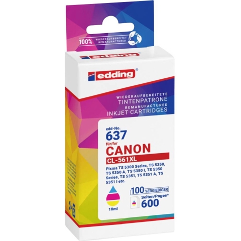 Edding Inktcartridge vervangt Canon CL-561XL Compatibel Combipack Cyaan, Magenta, Geel EDD-637 18-637