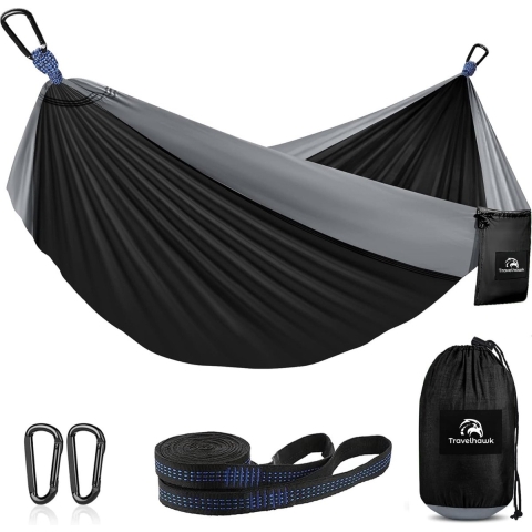 Travelhawk Hangmat - Dubbele en Enkele Hangmatten - Campingaccessoires - hangmat 2 Persoons - Incl Opbergzak Karabijnhaken en Riemen