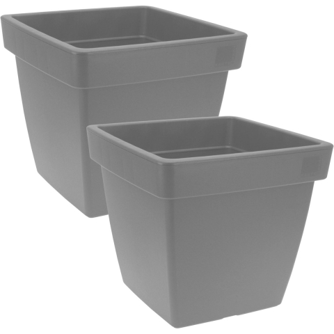 Pro Garden Plantenpot/bloempot Square Classic - 2x - kunststof - grijs - D39 x H35 cm -