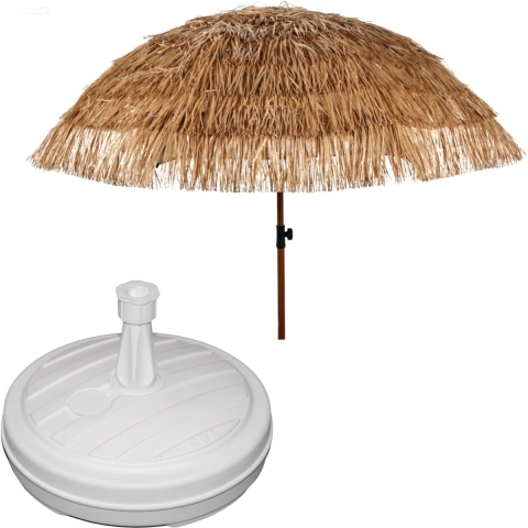 Tuin parasol Raffia Design - met vulbare parasolvoet in wit - lichtbruin - D220 cm -