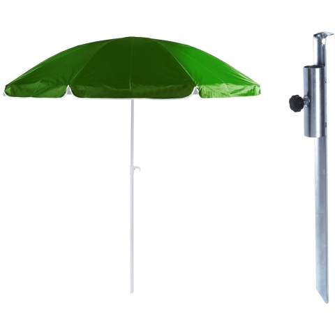 Parasol met metalen grondharing - groen - polyester - Dia 200 cm - verstelbaar -