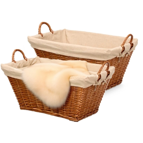 Rieten opberg mand - 2x - gevlochten riet - bruin - 65 x 43 x 35 cm - met hengsels -