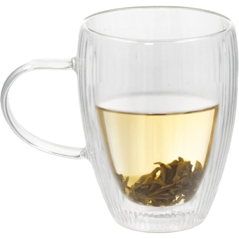 Gerimport Theeglazen Stripes - 12x - dubbelwandig - borosilicaatglas - 350 ml - H11,6 cm -