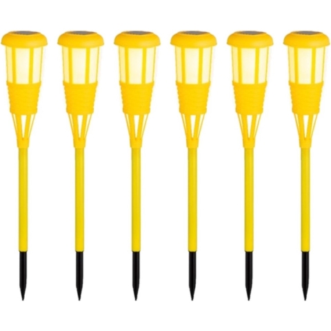 6x stuks solar tuinfakkel/tuinlamp geel op zonne-energie 61 cm -