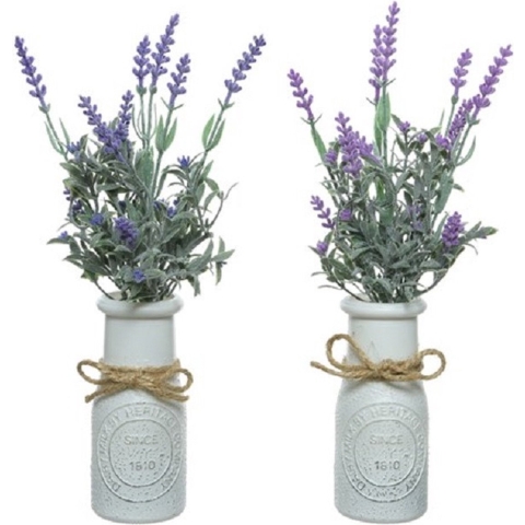 Decoris Kunstplanten Lavendel - in pot - 2x st - paars - 32 cm - Lavendula nepplanten -