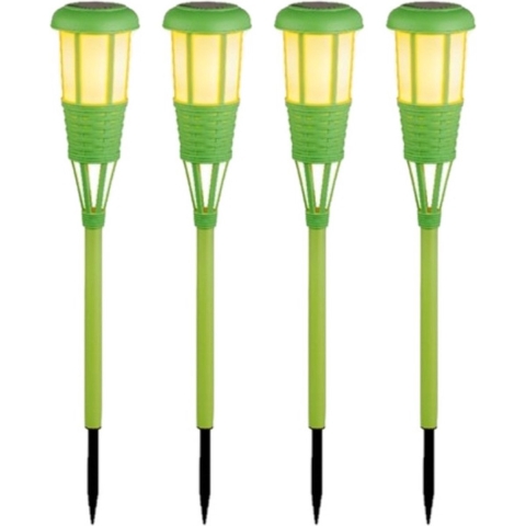 4x stuks solar tuinfakkel/tuinlamp groen op zonne-energie 61 cm -