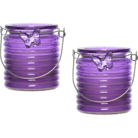 Citronella windlicht met kaars - 5x - paars - 20 branduren - citrusgeur -