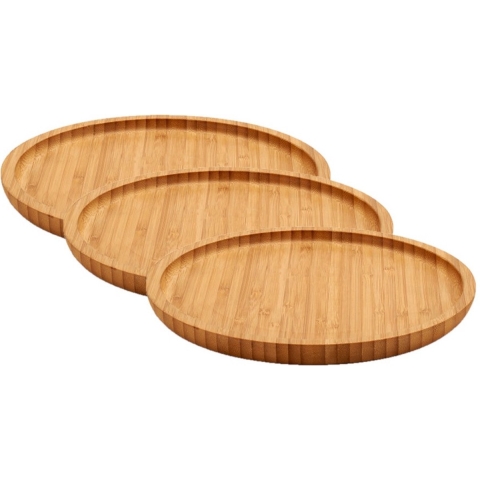 Broodplank/serveerplank/hamplank - 3x stuks - bamboe hout - rond - 20 cm -