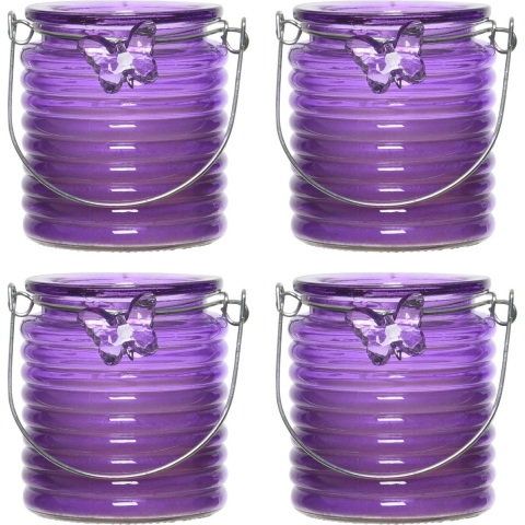 Citronella windlicht met kaars - 8x - paars - 20 branduren - citrusgeur -