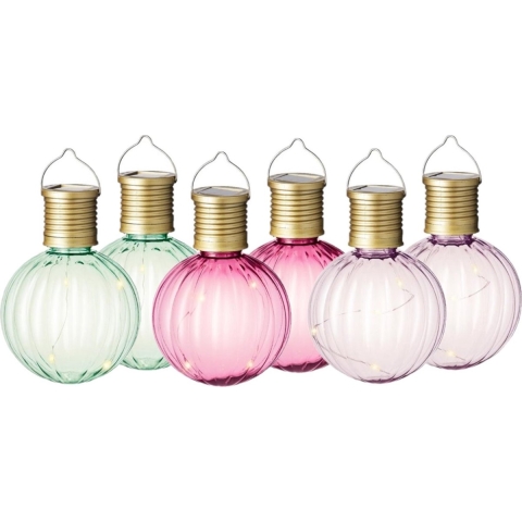 Set van 6x stuks buiten led lichtroze, groene en roze lampion solar verlichting 11 cm -
